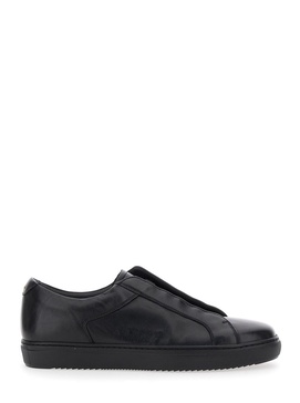 'Roger' Black Slip-On Sneakers in Leather Man