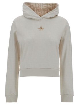 White Reversible Hoodie with Logo Print in Jersey Woman