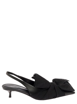 Black Slingback Pumps with Knot Detail in Leather and Cotton Woman