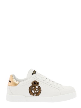 Dolce & Gabbana Man's Portofino White Leather Sneaker With Logo Detail