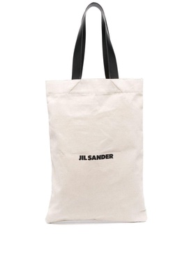 White Tote Bag with Logo Print in Canvas Woman