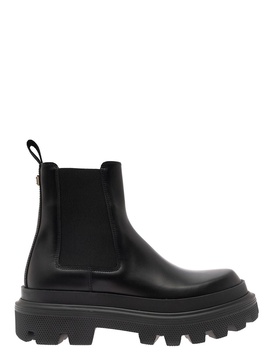 Black Chelsea Ankle Boots With Chunky Platform With Logo Plaque In Leather Blend Man