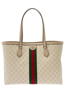 'Ophidia GG Medium' Beige and White Tote Bag with Logo Detail in GG Supreme Canvas Woman