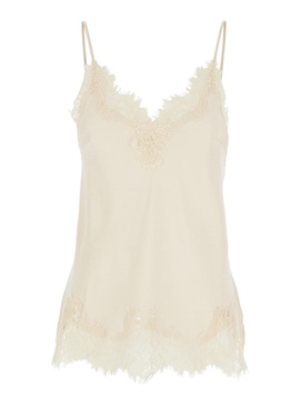 'Coco' White Camie Top with Tonal Lace Trim in Silk Woman