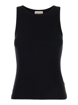 Black Ribbed Tank Top with U Neckline in Cotton and Modal Blend Woman