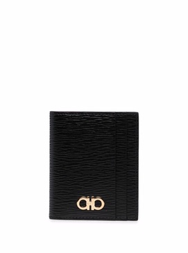 Black Cardholder with Gold-tone Gancini Logo in Calf Leather Man