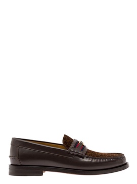 Brown Loafers with Square G in Leather and Suede Man Gucci