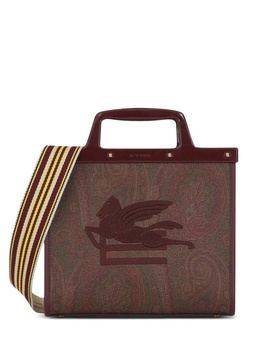 'Love Trotter' Brown SHopper Bag with Ribbon Shoulder Strap and Embroidered Loo in Cotton Blend Woman