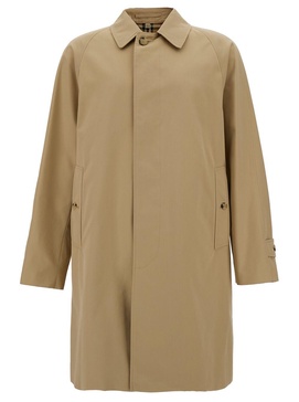 Beige Single-Breasted Coat with One Single Button in Cotton Man