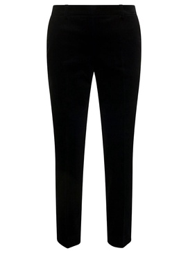 Black Slim Pants with Side Zip Closure in Velvet Woman