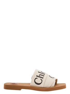 'Woody' White Sandals with Logo in Canvas Woman