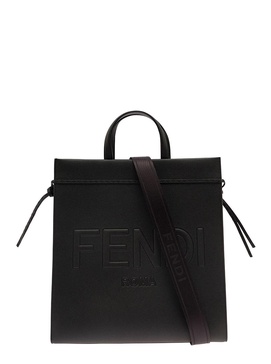 'Go To Medium' Black Tote Bag wih 3-D Effect Logo in Full-Grain Leather Man