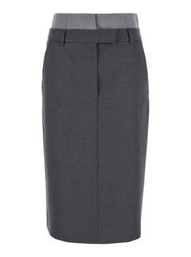 'Alceste' Grey Midi Skirt with Belt Loops in Wool Woman