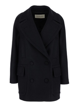 'Randia' Black Short Double-Breasted Coat in Wool Blend Woman