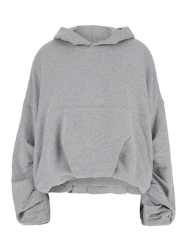 Grey Hoodie with Ruffled Sleeves in Cotton Woman