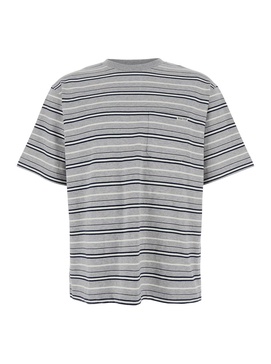 Grey Crewneck T-Shirt with All-Over Striped Motif in Cotton Man