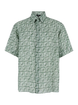 Green Shirt with FF Print in Linen Man