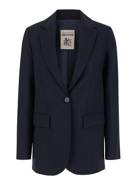 Blue Single-Breasted Jacket with Notched Revers in Wool Blend Woman