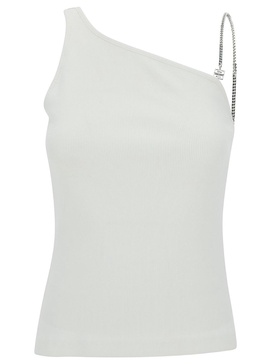 White One-Shoulder Top with 4G Chain in Stretch Cotton Woman