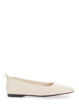 'Delia' Off-White Ballet Flats with Squared Toe in Leather Woman