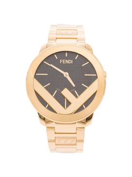 Gold-Colored Round Watch with F Insert and Black FF Print in Stainless Steel Man