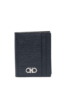 Blue Cardholder with Silver-tone Gancini Logo in Calf Leather Man