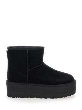 'Classic Mini Platform' Black Ankle Boots with Platform in Suede Woman