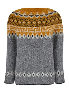 Grey Sweater with Straight Neck and Jacquard Embellishment in Alpaca Blend Woman