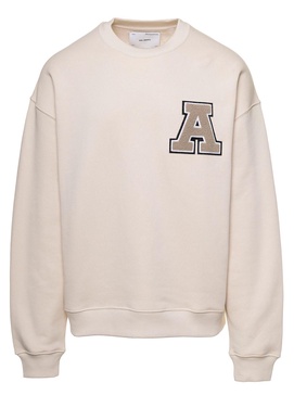 'Team' Beige Sweatshirt with Front Logo Patch in Cotton Man