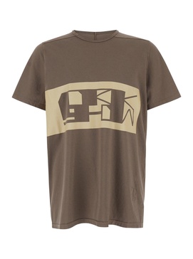 Brown T-Shirt with Contrasting Logo Print in Cotton Man