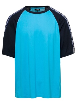 Bicolor T-Shirt with Logo Stripe on the Sleeves Blue in Cotton Man