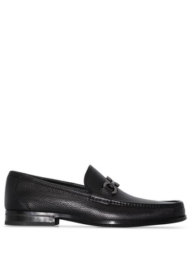 Black Loafers with Tonal Gancini Detail in Hammered Leather Man