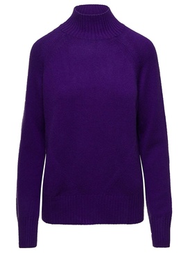 Violet Mockneck Sweater with Ribbed Trim in Cashmere Woman