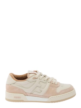 White and Pink Suede Fendi Match Low Top Sneakers in Calf Leather Woman