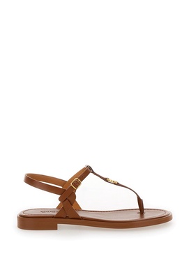 'Marcie' Brown Flat Thongs Sandals in Leather Woman