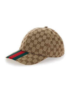 Beige and Ebony Baseball Cap with Web Detail in GG Supreme Canvas Man