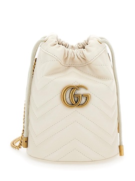 'GG Marmont 2.0' White Mini Bucket Bag with Logo in Leather Woman