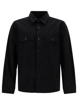 Black Shirt With Tonal Buttons And Patch Pockets In Cotton Man