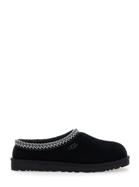 Black Plaited Hem ‘Tasman’ Slippers In Suede Woman