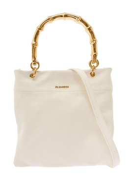 White Tote Bag With Bamboo Style Handles In Leather Woman