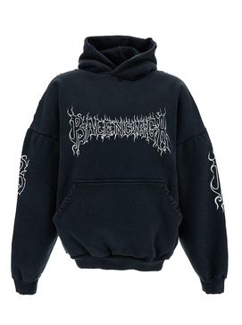 Black Hoodie with Contrasting Logo Print in Stretch Cotton Man