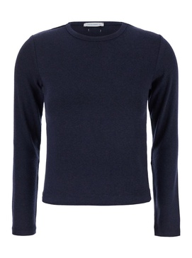 Blue Crewneck Sweater with Logo Patch on the Rear in Wool Blend Woman