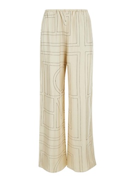 White Pants with All-Over Monogram in Silk Woman