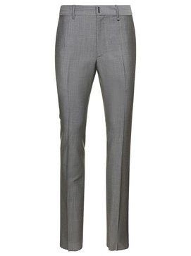 Grey Slim Pants With Metallic Logo Detail In Wool Blend Man