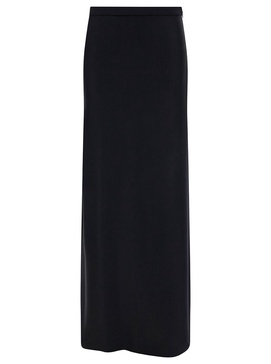 Maxi Black Skirt with Invisible Zipò in Polyamide and Cotton Woman