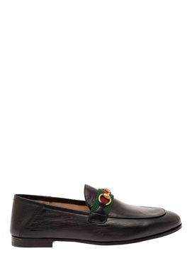 'Brixton' Black Loafers with Web Ribbon in Leather Man