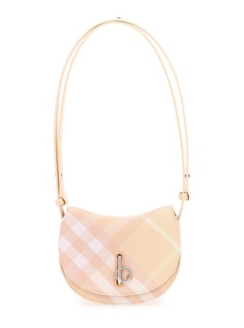 'Rocking Horse' Mini Beige Crossbody Bag with Burberry Check Motif in Wool Blend Woman