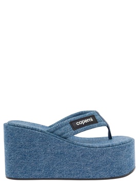 Light Blue Sandals With Wedge And Logo Patch In Denim Woman