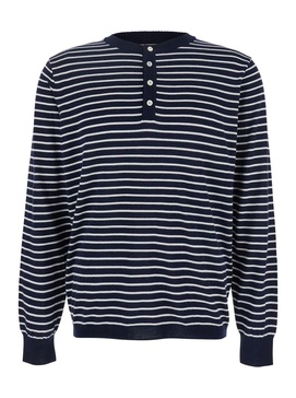 Blue Crewneck T-Shirt with All-Over Striped Motif in Cotton Man