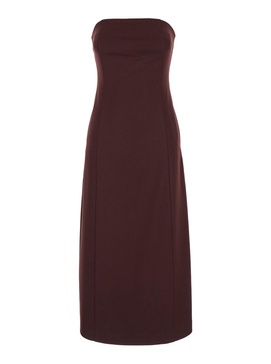 Bordeaux Sleeveless Midi Dress with Bustier-style Neckline in Wool Blend Stretch Woman